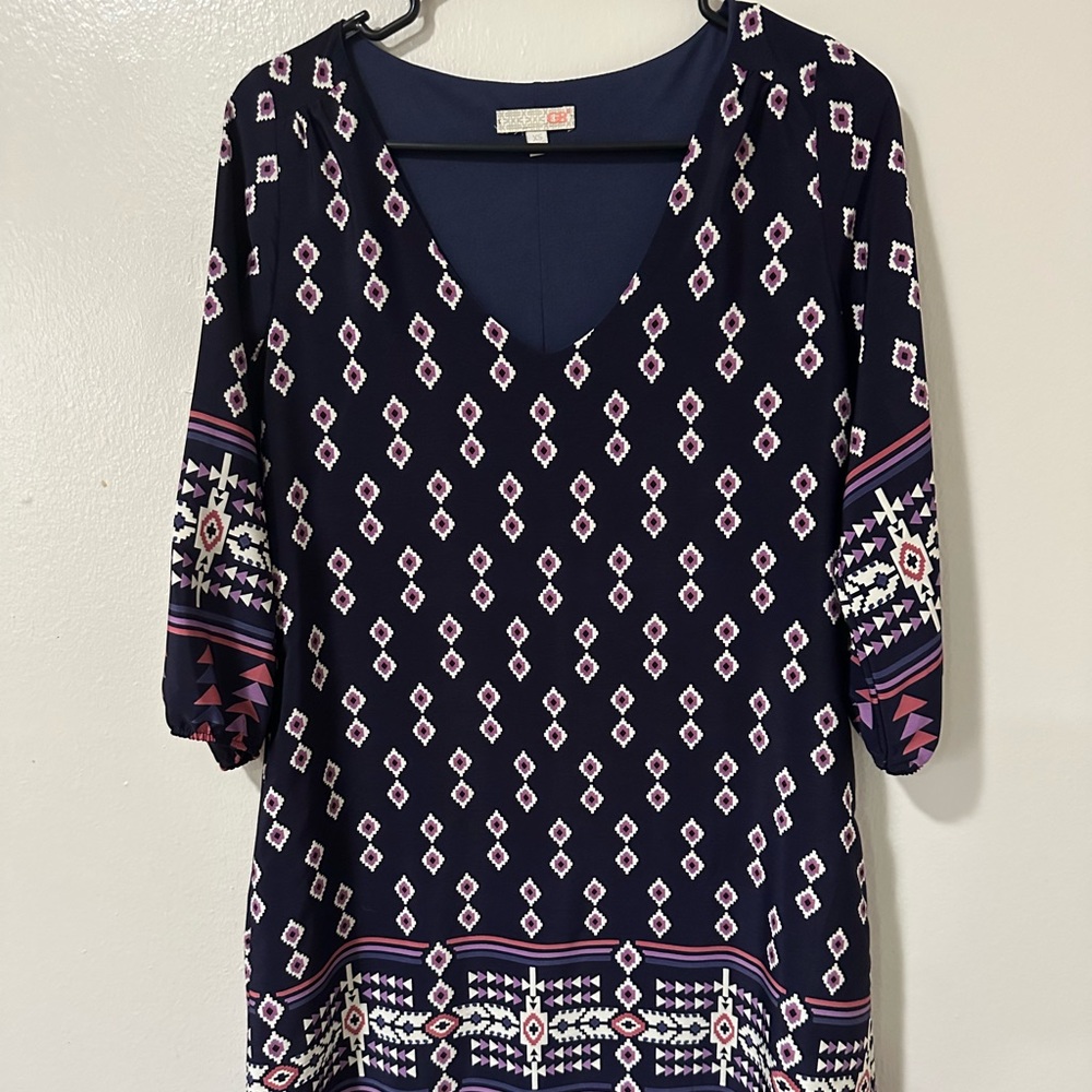 Women’s GB printed V neck mini dresss